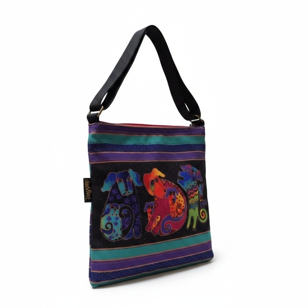 Laurel Burch Artistic Totes Crossbody 10 inch X 10 inch Dog Hobo Canvas Handbag